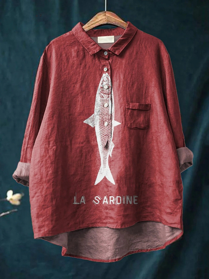 Faye | Sardine Fish Graphic Printed Women's Casual  Shirt